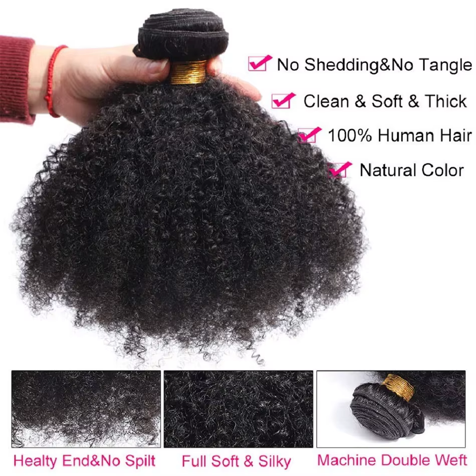 Afro crépus bouclés paquets de cheveux humains affaire brésilienne 1/3