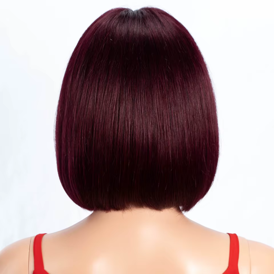 Perruques Lekker Burgundy en solde, 100% cheveux humains, courtes, lisses, coupe bob, raie au milieu, Lace Front pour femmes, cheveux brésiliens Remy, sans colle