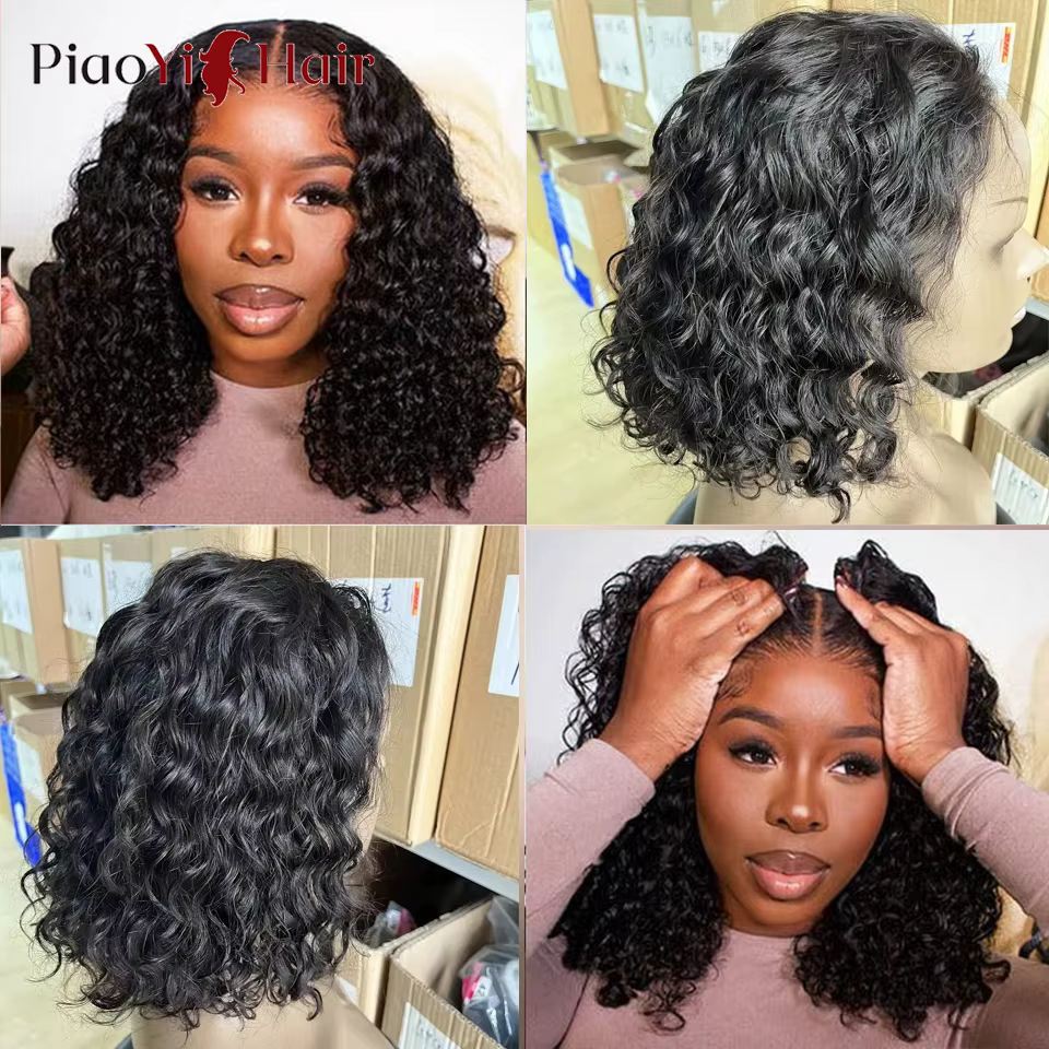 Bob Perruque Lace Wig sans colle ondulée