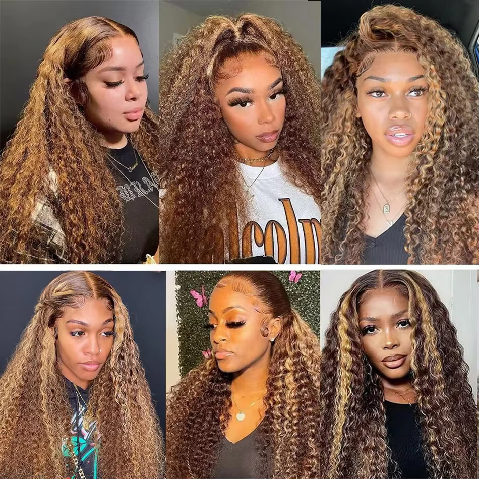 36 pouces bouclés mettre en évidence perruque cheveux humains 13x4 miel blond vague profonde femmes perruques coloré