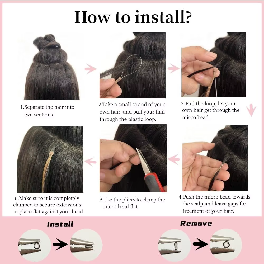 Extensions d'anneaux micro-boucles 100% cheveux humains
