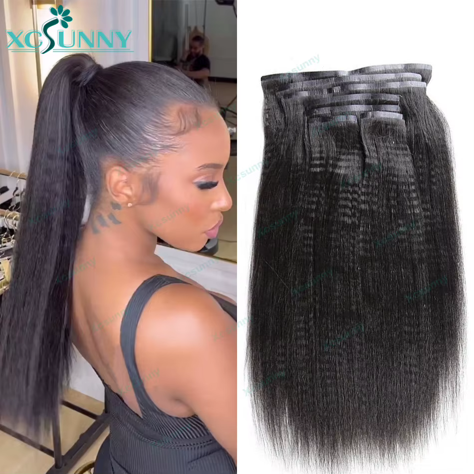 Yaki droite sans couture pince dans les Extensions de cheveux humains