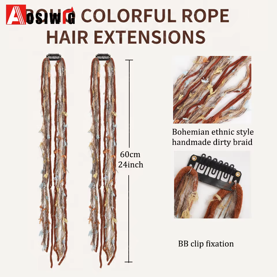 Extensions de cheveux tressées colorées à clipser