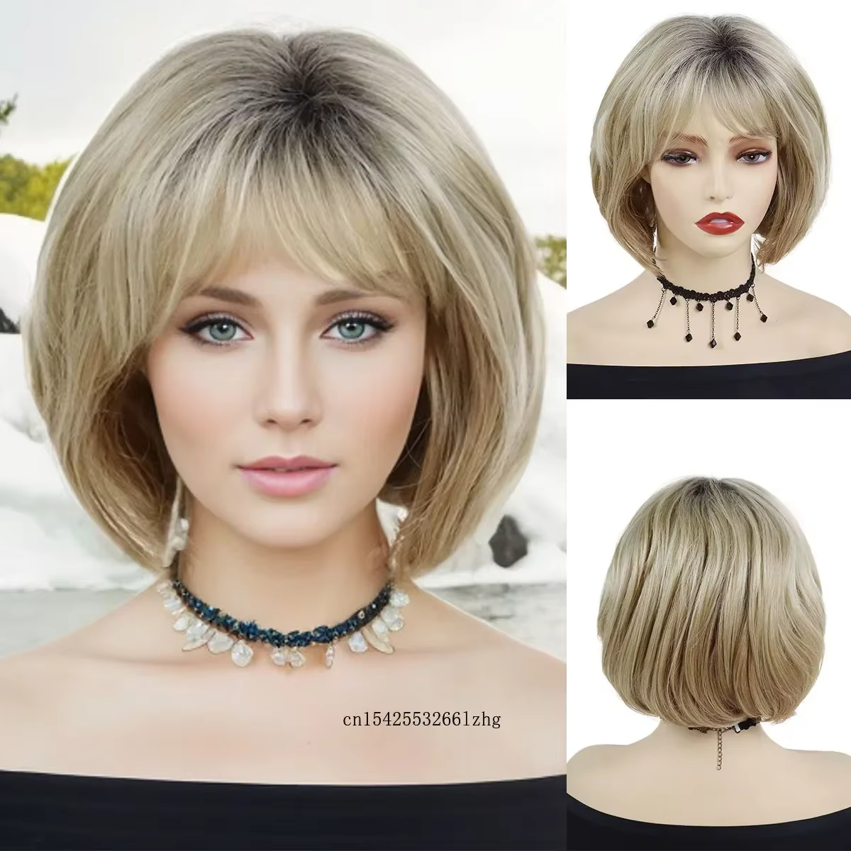 GNIMEGIL synthétique naturel faux cheveux court Bob maman perruques pour femmes couleur Blonde décontracté perruque