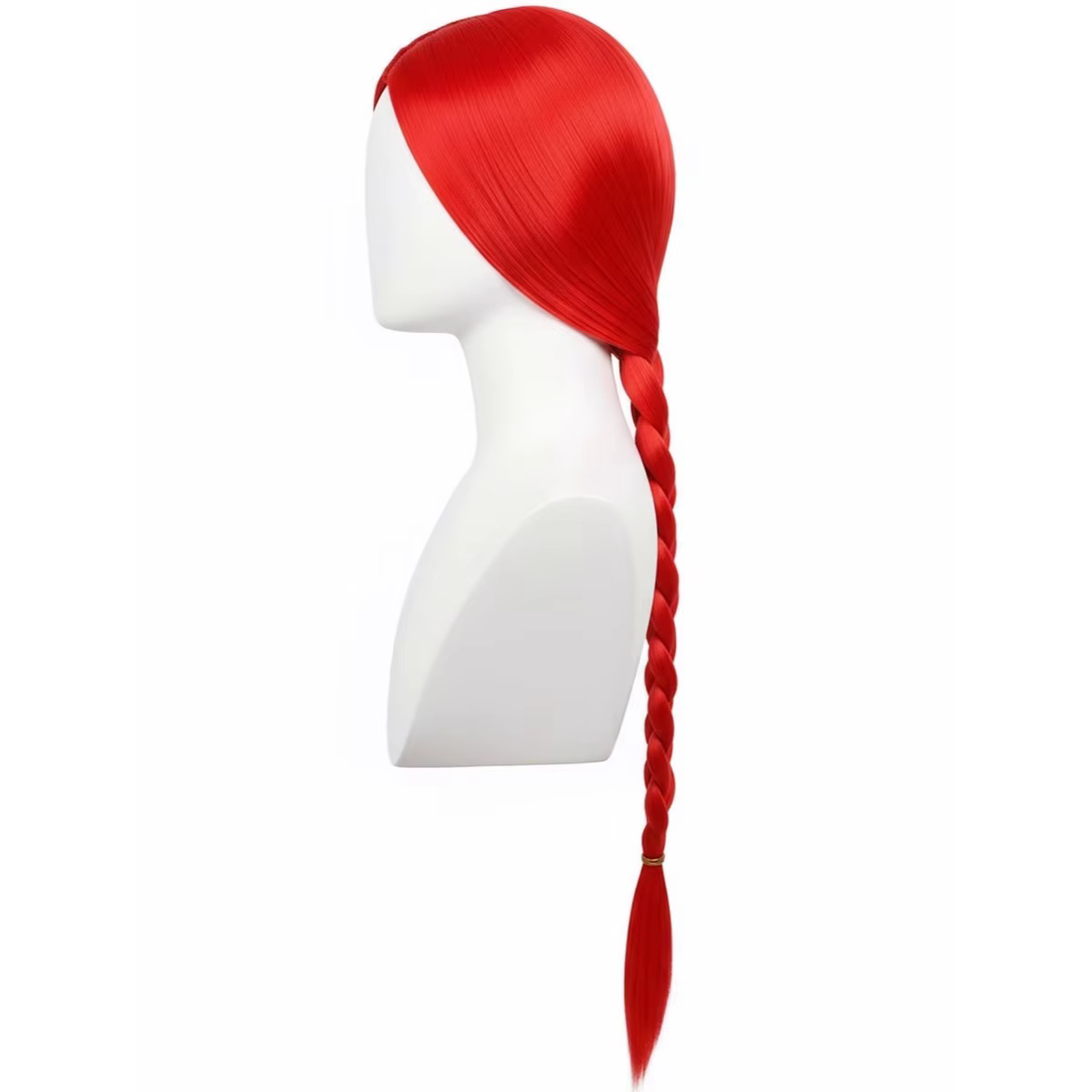 Perruque longue tressée rouge style Marilyn pour fête et cosplay. Elle est livrée avec un nœud jaune. Confortable à porter. Perruques synthétiques.