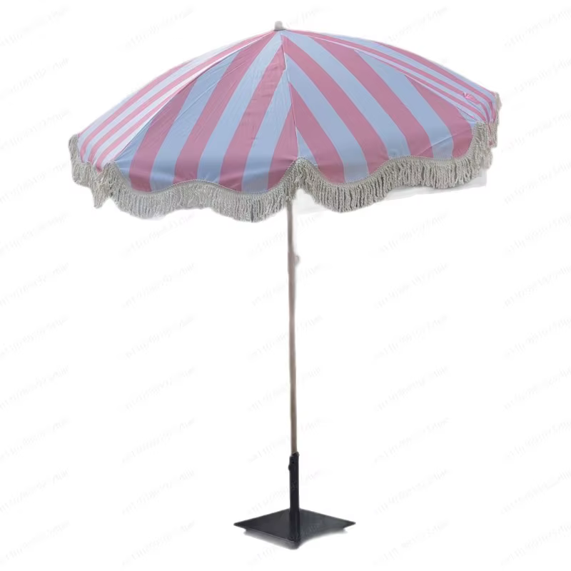 Parasol de marché avec pompon, protection solaire pour terrasse extérieure et jardin, parasol à long mât droit pour plage, camping, balcon, terrasse
