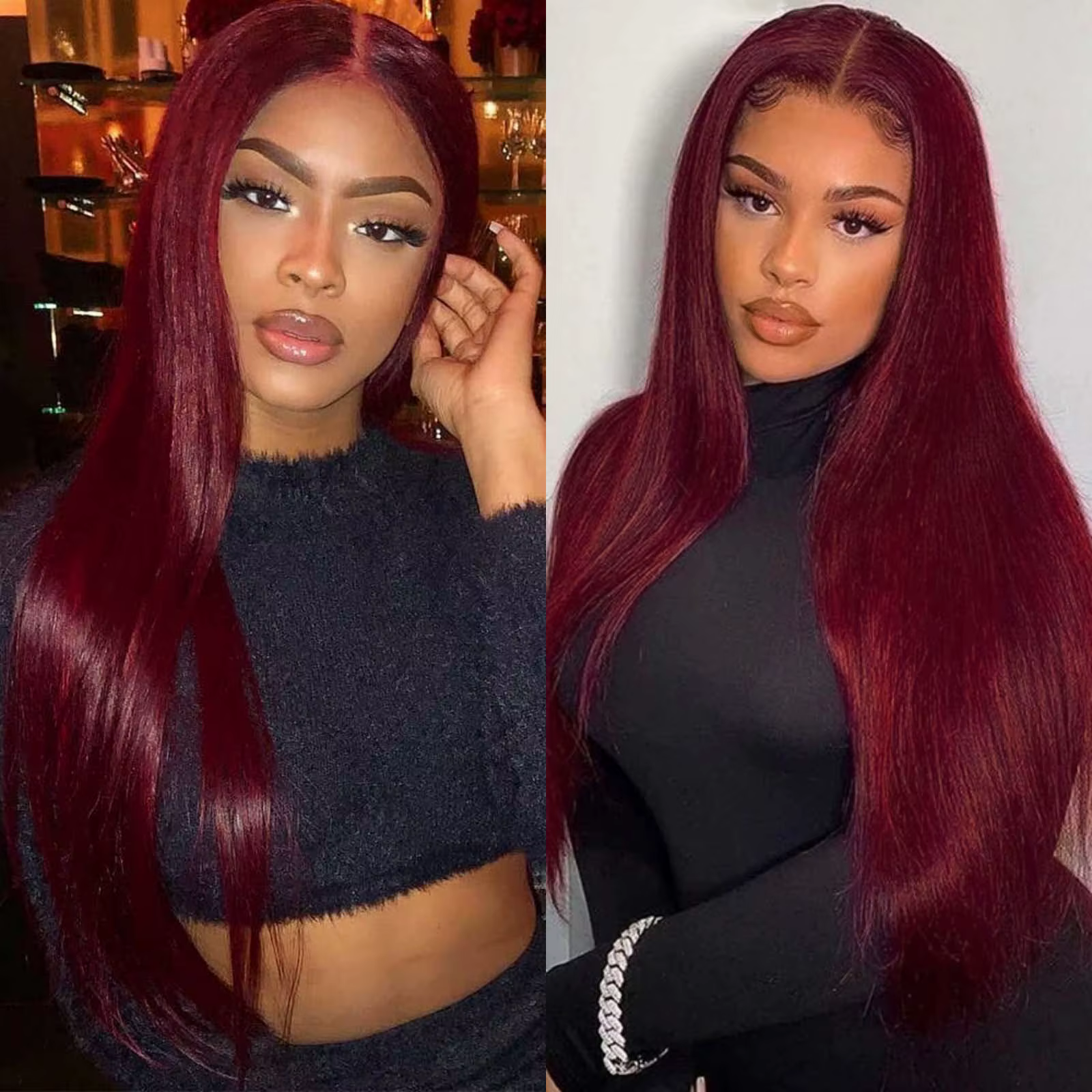 Perruque Lace Front Wig synthétique lisse et soyeuse-bordeaux