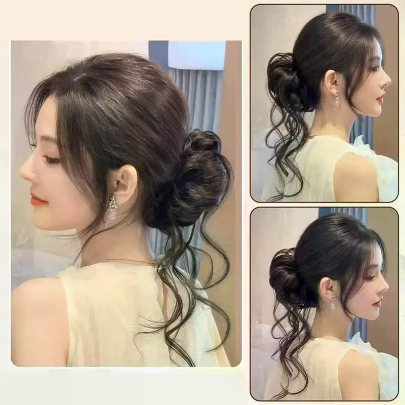Chignon synthétique élégant et bouclé avec élastique, extension de cheveux volumineuse pour usage quotidien et occasions spéciales