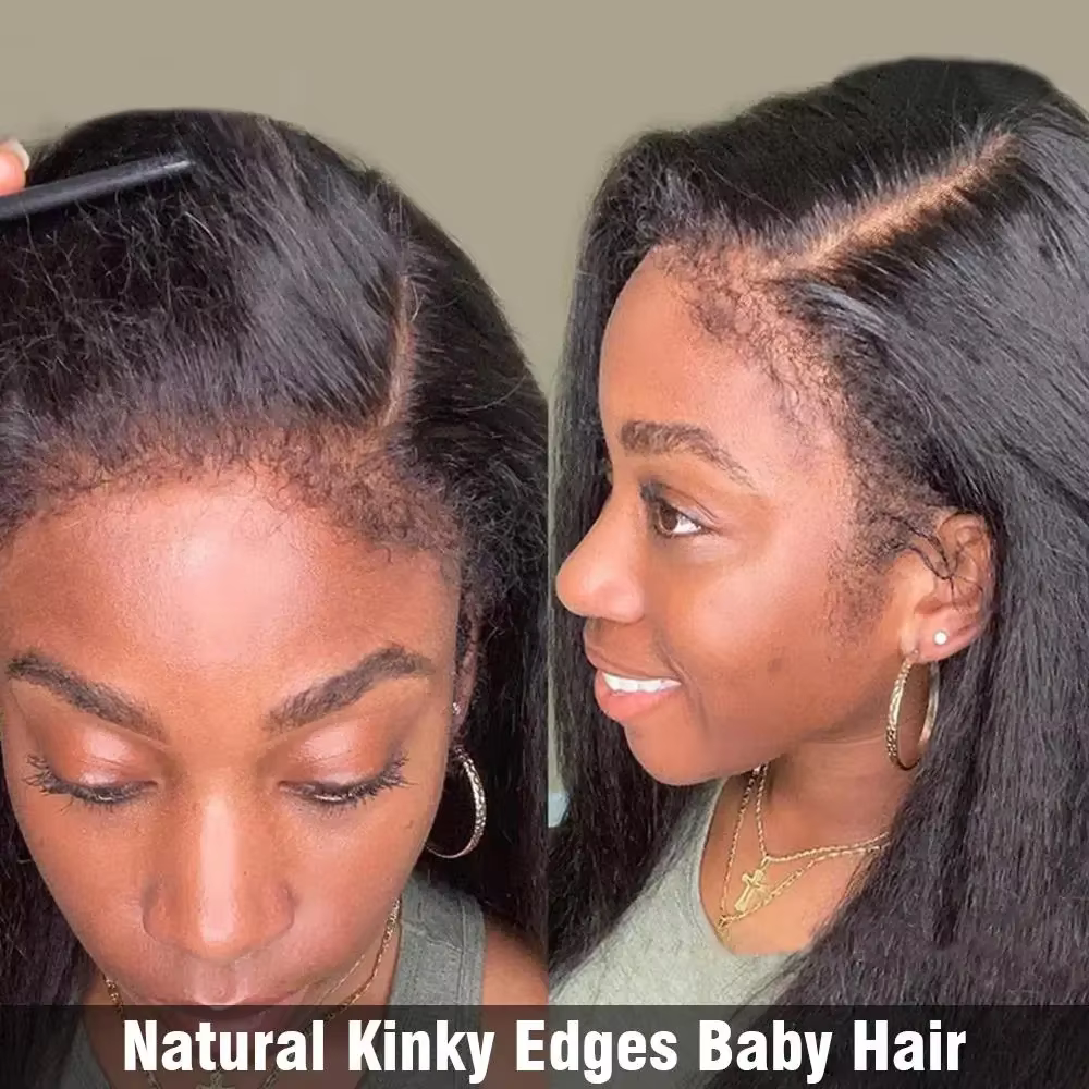 Perruque Kinky Straight avec bords bouclés 4C