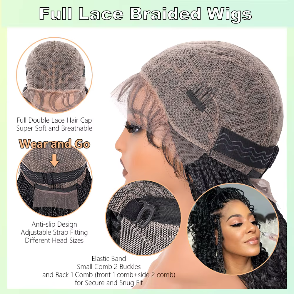 Boho boîte sans noeuds perruques tressées pleine Double dentelle courte tresse perruque pour les femmes noires cheveux
