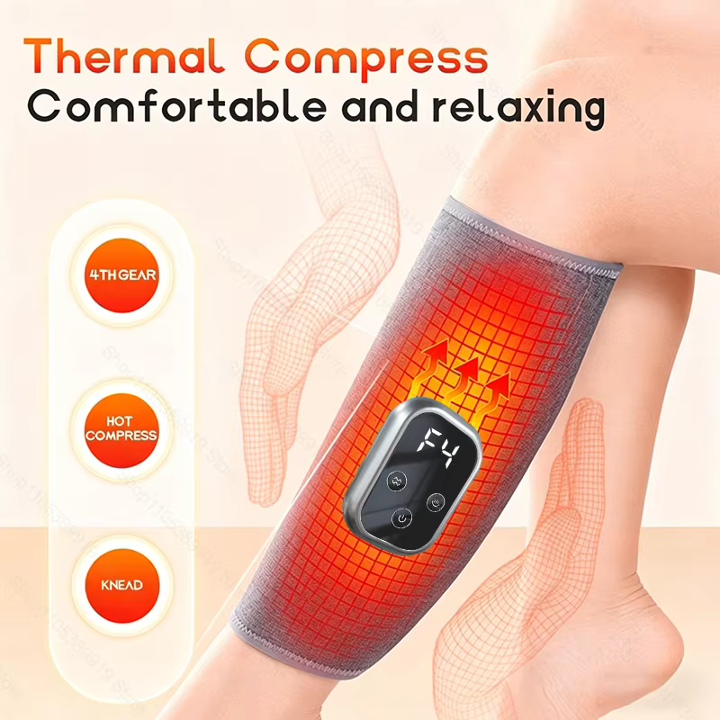 Masseur de mollets 360 °   Masseur de jambes électrique pneumatique, masseur de mollets rechargeable, 4 modes, compression d'air, compresse chaude