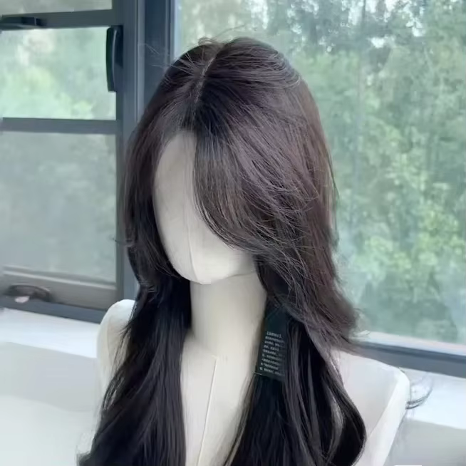 Perruque noire longue ondulée cheveux naturels perruques synthétiques pour femmes 24 pouces haute qualité résistance à