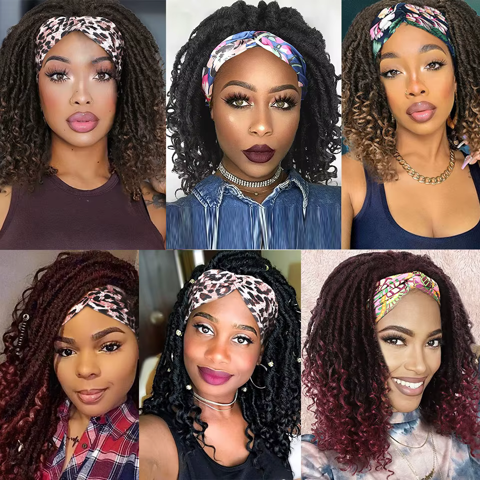 Perruque à bandeau de tête de dreadlocks courtes et bouclées pour les femmes
