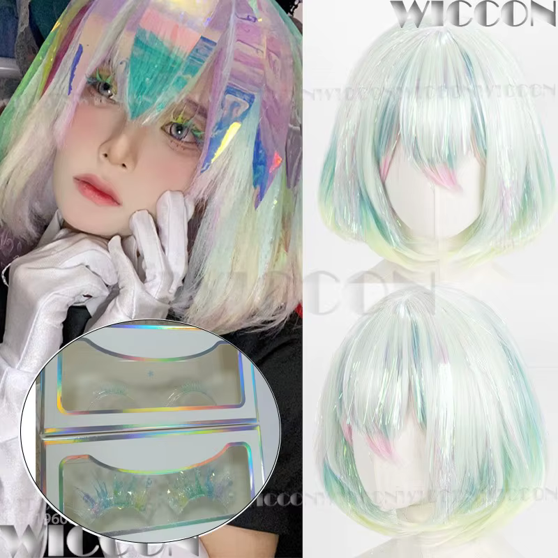 Perruque Bob scintillante effet laser pour cosplay Diamond Anime Land of the Lustrous
