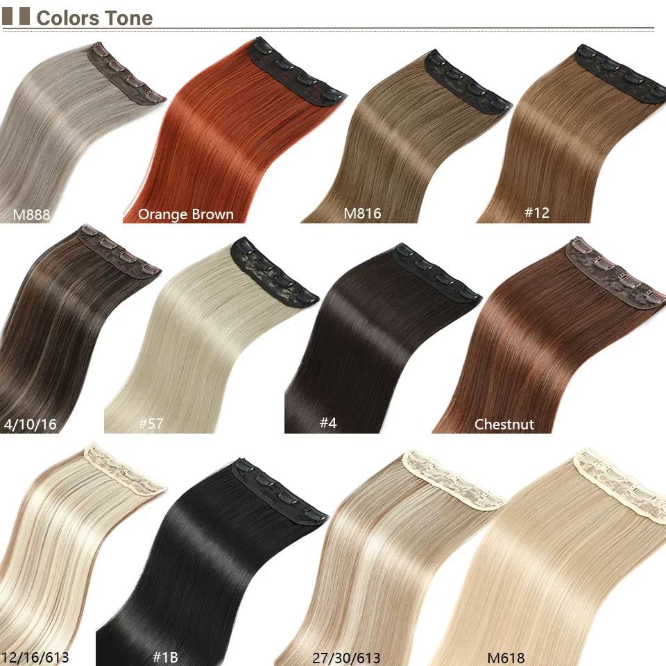 Extensions de cheveux lisses blondes orange de 24 pouces avec clips, ombré marron6 #   Highlight P27/613 #   4 pièces/paquet de cheveux synthétiques résistants à la chaleur