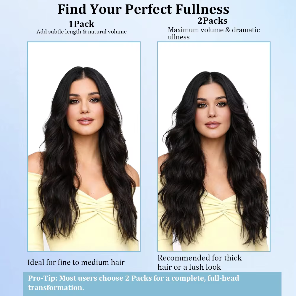 Extensions de cheveux synthétiques ondulées longues noires de 20 pouces avec fil invisible