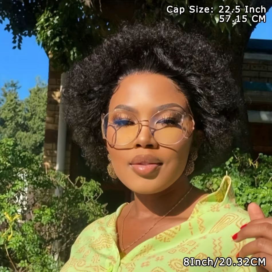 Perruque coupe lutin de densité 150%, cheveux humains vierges brésiliens, 13x4, Lace Front transparente, Afro, crépus et bouclés, Style Bob court