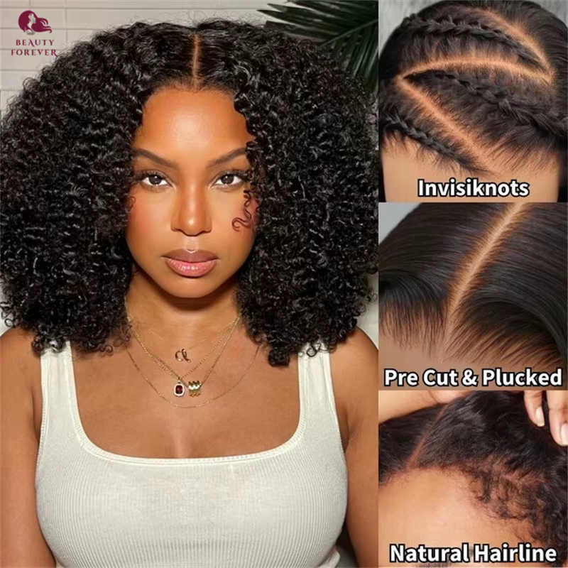 Beautyforever perruque sans colle bouclée crépue avec bords 4C 7x5 nœuds Bye Bye 3.0