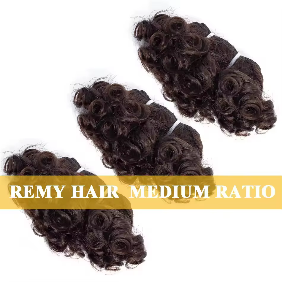 Bundles de tissage de cheveux bouclés rebondissants, cheveux brésiliens courts, document naturel, 100% cheveux humains, extensions de cheveux Remy, 3 pièces, 9A