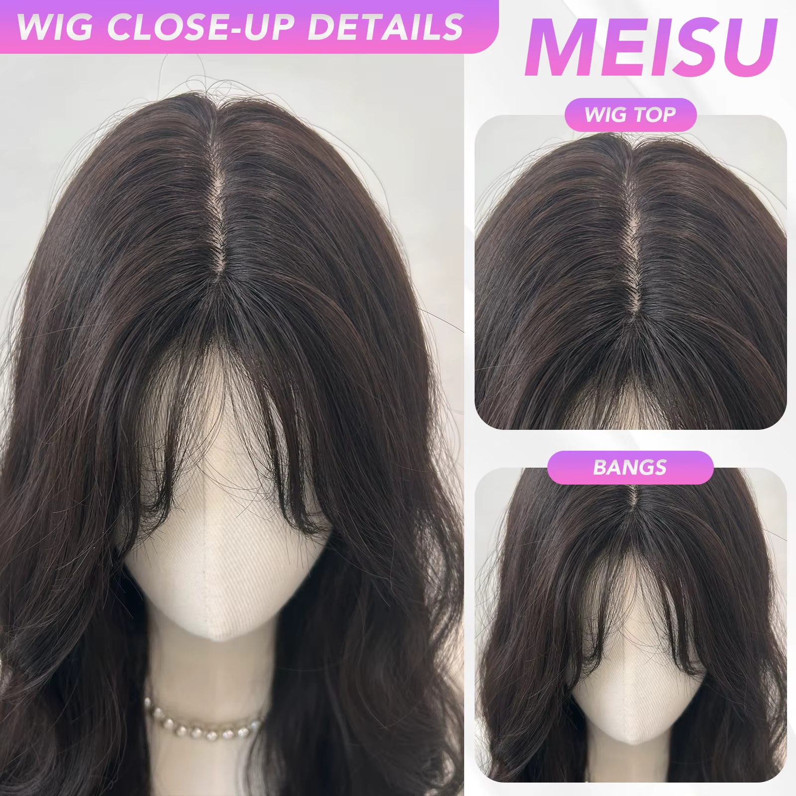 MEISU – perruque synthétique bouclée au thé noir de 26 pouces
