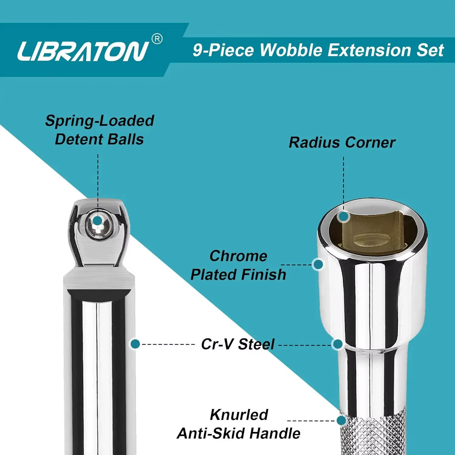 Libraton – ensemble d'extensions oscillantes, ensemble d'extensions de douilles, Extensions à cliquet 1/4 "3/8" 1/2 ", Extension de douille d'entraînement