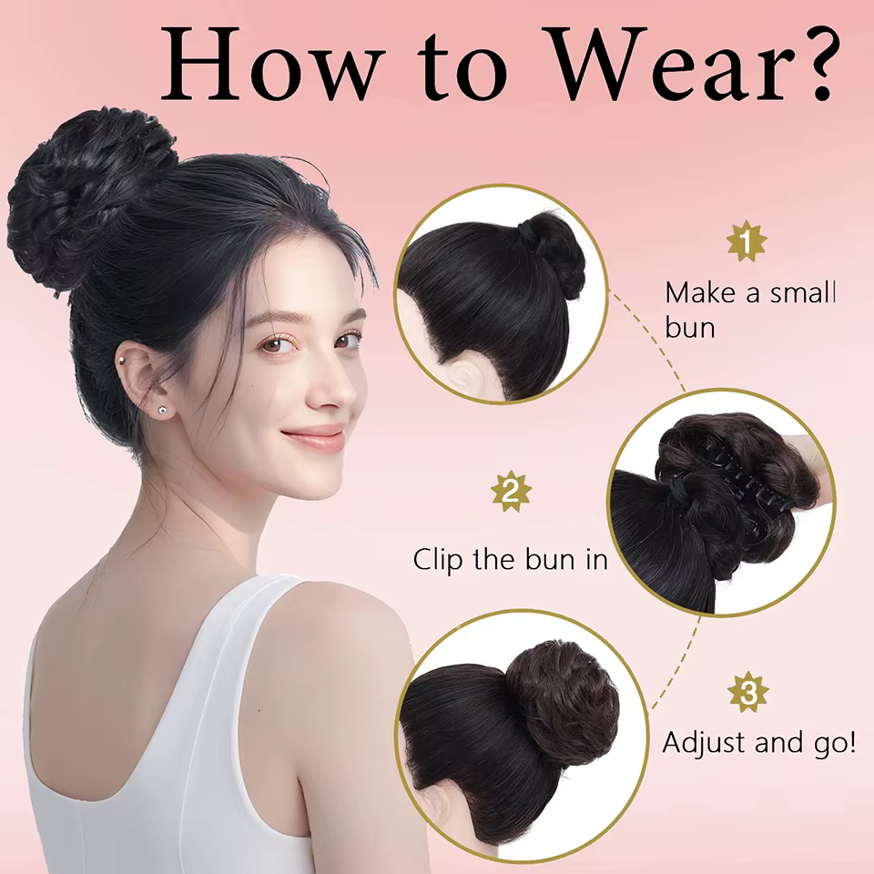 Extension de cheveux chignon à pince à griffes pour femmes – Boucles ondulées synthétiques avec accents de strass