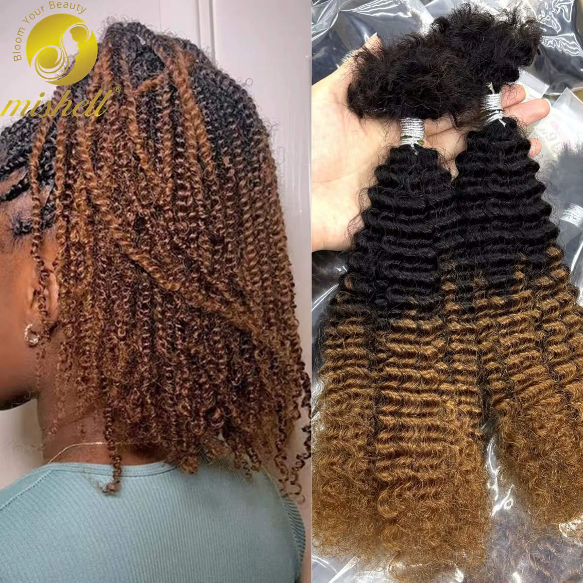 Extensions de cheveux humains bouclés afro ombrés en vrac