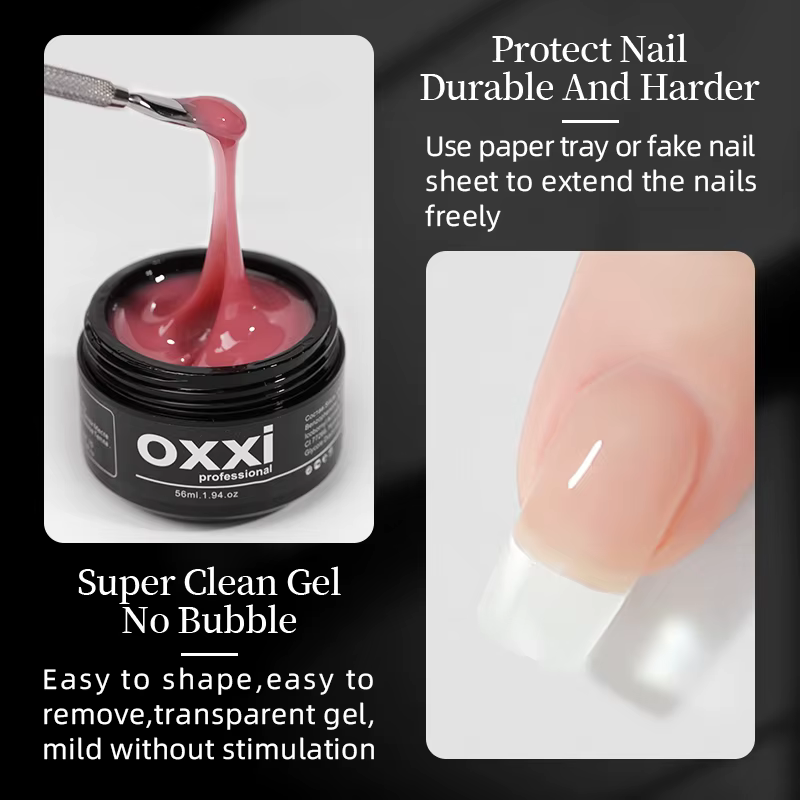 Gel OXXI pour extension d'ongles, manucure, poly-gel, 56 ml, gel UV LED, vernis semi-permanent, nude naturel, vernis acrylique