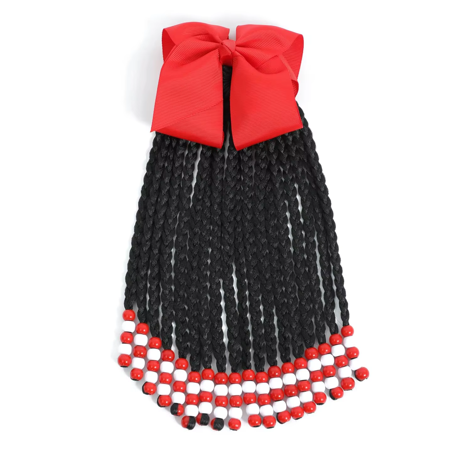 Extension de queue de cheval pour enfants avec perles - Extensions de cheveux de tresses en boîte de 19 brins avec clips à nœud - Coiffure de protection de 9 pouces pour filles