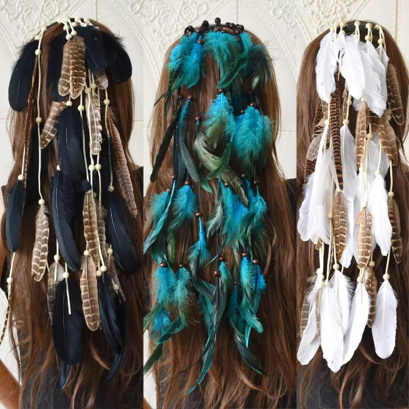 Peigne à cheveux en plumes colorées pour femmes