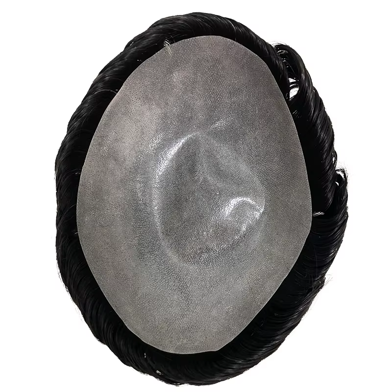 Hommes toupet avec noeuds peau mince prothèse capillaire pleine PU 0.08-0.1 cm indien perruques de cheveux humains