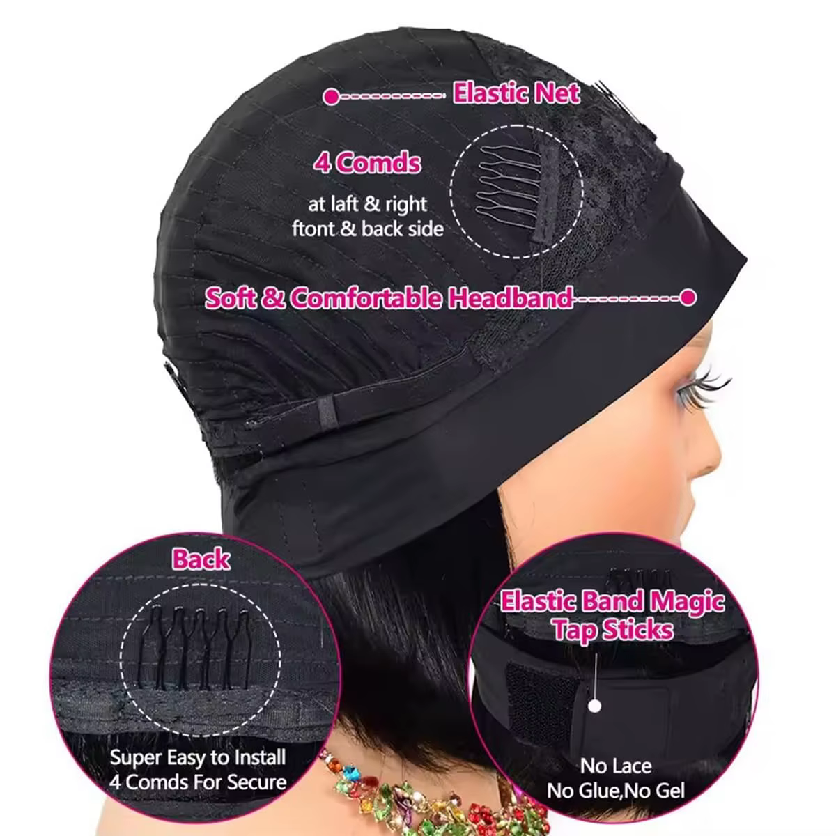 Perruques Bandeau Jupade 100% Cheveux Humains Lisses Sans Colle Bob Demi-Perruques
