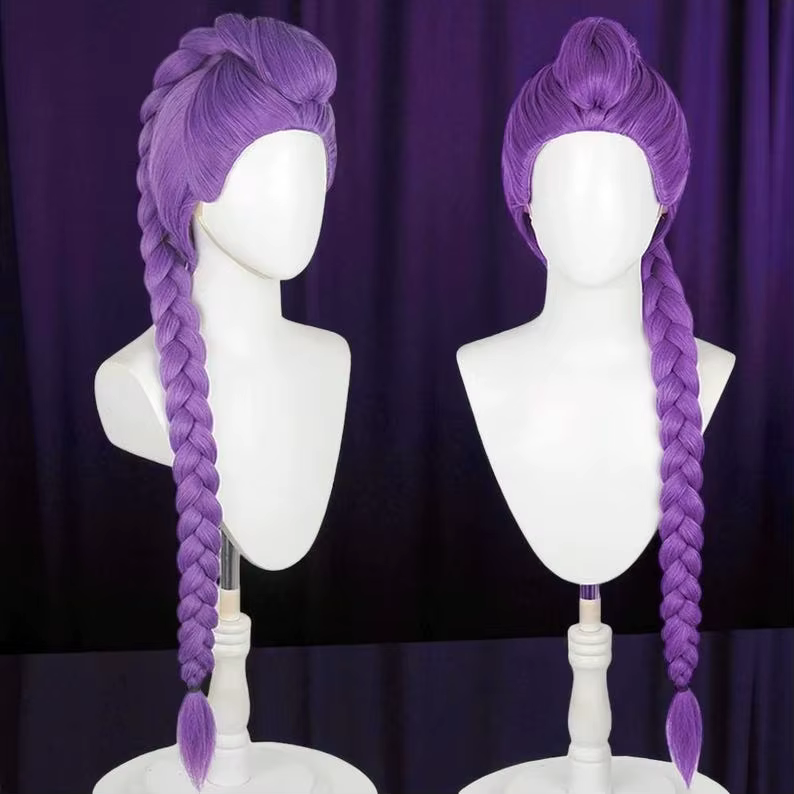 Perruque de cosplay : soie tressée violette résistante à la chaleur, réglable