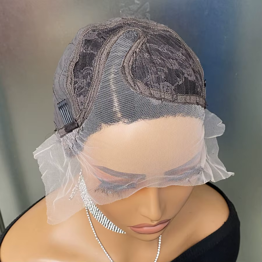 Perruque courte bouclée en cheveux humains