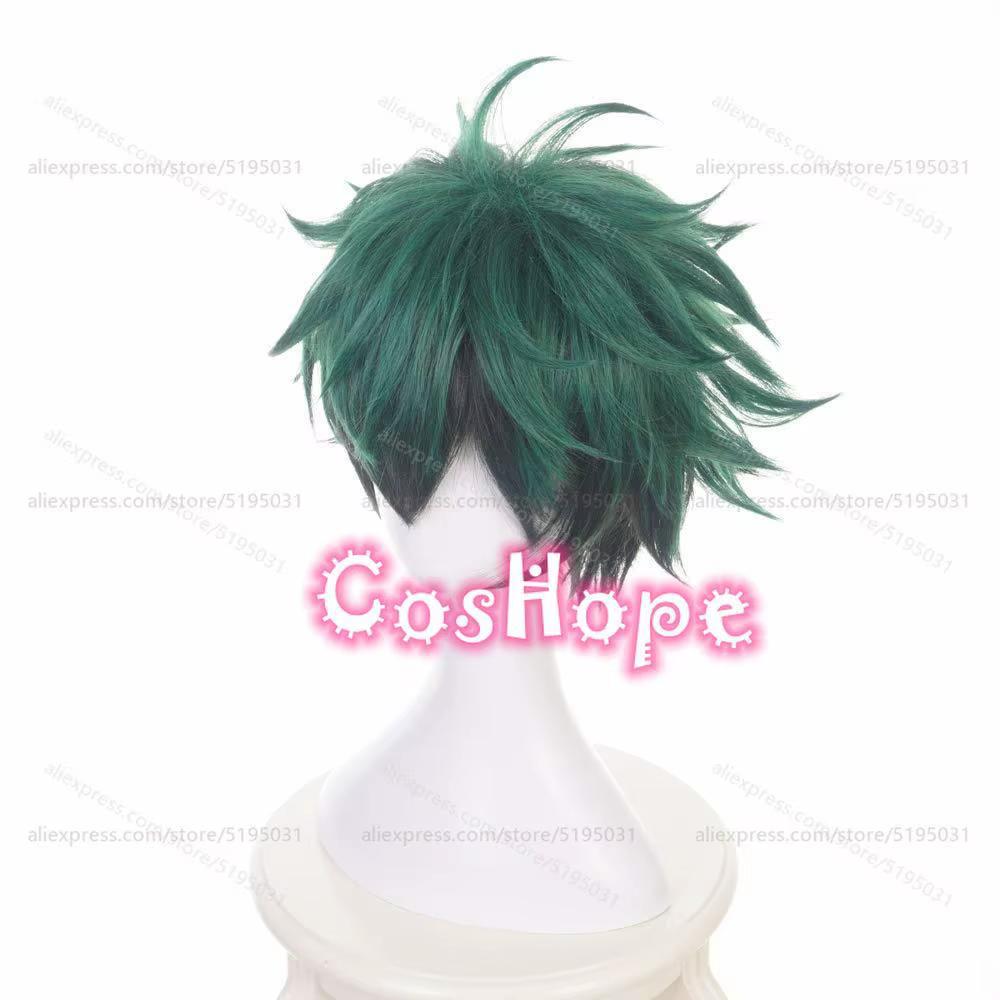 MHA-Perruque de Cosplay Midoriya Izuku, Deku, Courte, Pelucheuse, Verte, Noire, Anime, Perruques Synthétiques, Degré de Chaleur