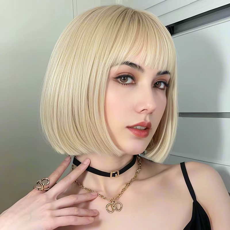 Blonde bangs wig 12 inches