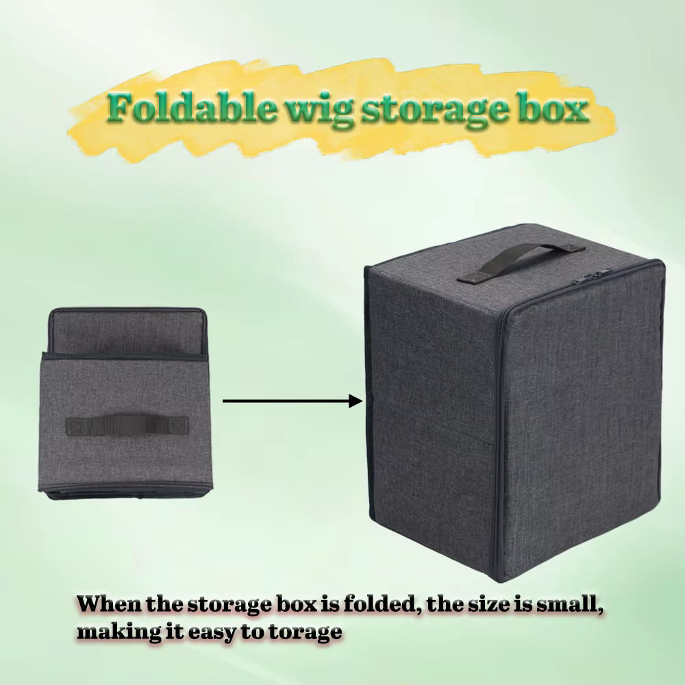 Boîte de rangement pour perruques longues/courtes, sac de transport pour perruques avec support, boîte d'emballage pour perruques, boîte de rangement pliable pour perruques grises
