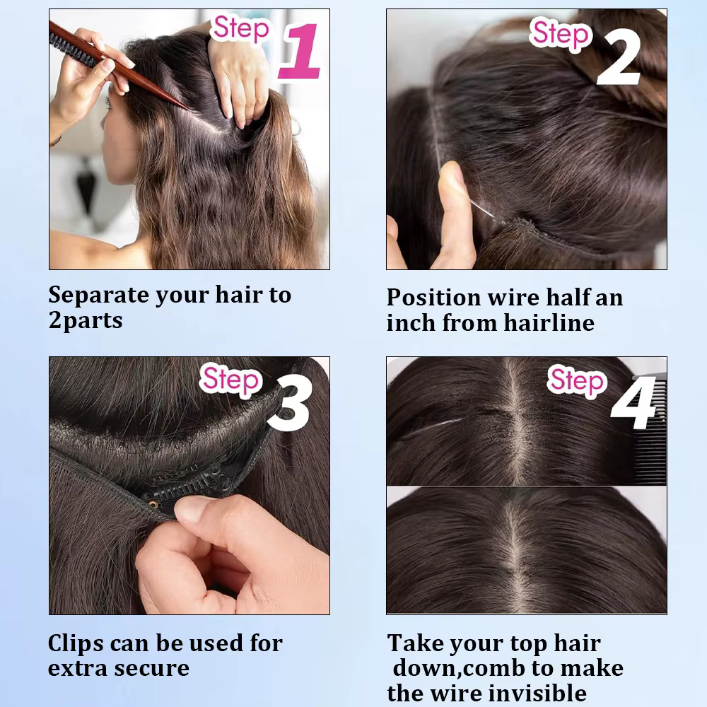 Extensions de cheveux synthétiques ondulées longues noires de 20 pouces avec fil invisible