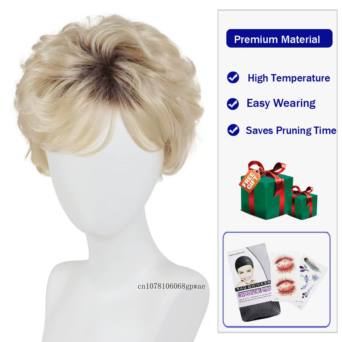 Perruque synthétique coupe lutin Blonde ombrée pour femmes âgées
