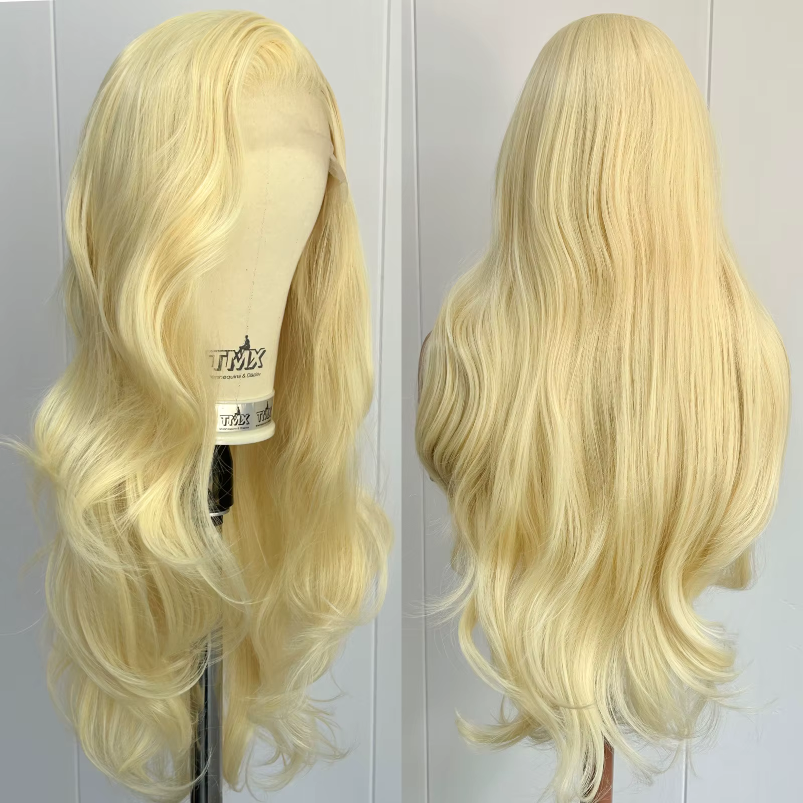 Perruque Lace Front Wig synthétique longue bouclée ondulée Blonde 613