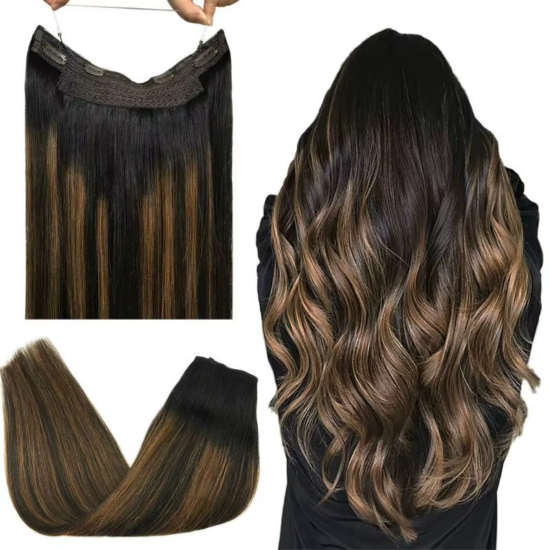 Extensions de cheveux naturels à clipser avec fil invisible