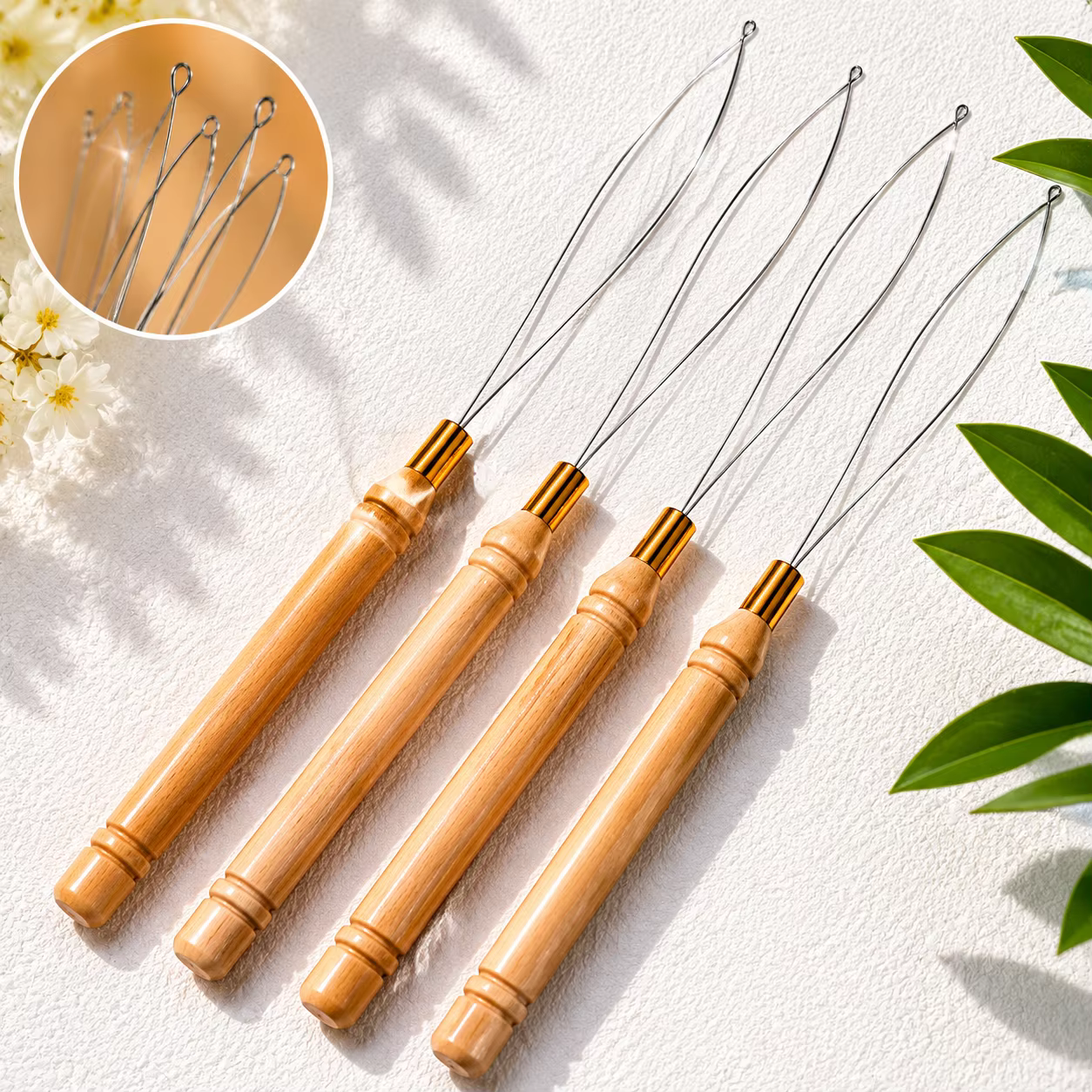 Outil de crochetage à manche en bois DIY pour extensions de cheveux