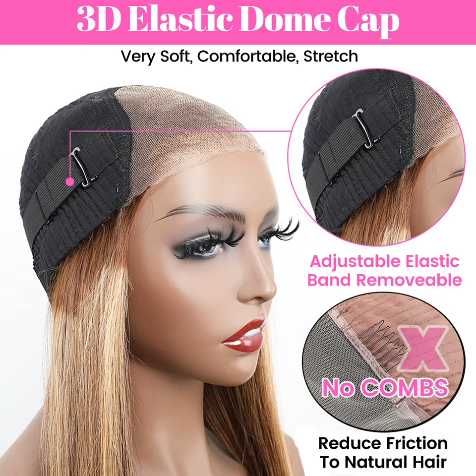 Wear And Go cheveux humains sans colle ISEE perruque brésilienne droite à reflets 6x4 HD dentelle sans