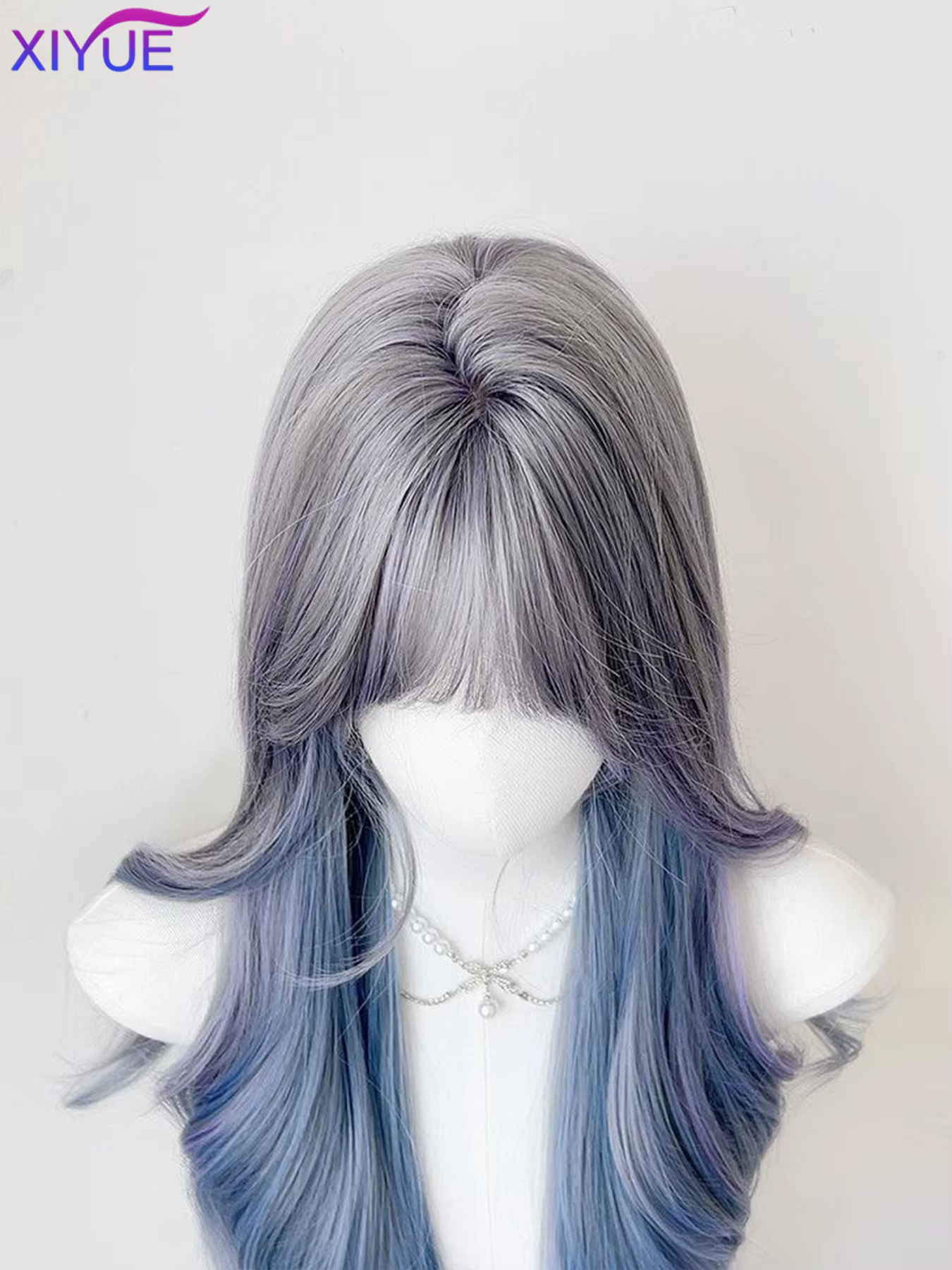 XIYUE – perruque synthétique longue et lisse avec reflets gris