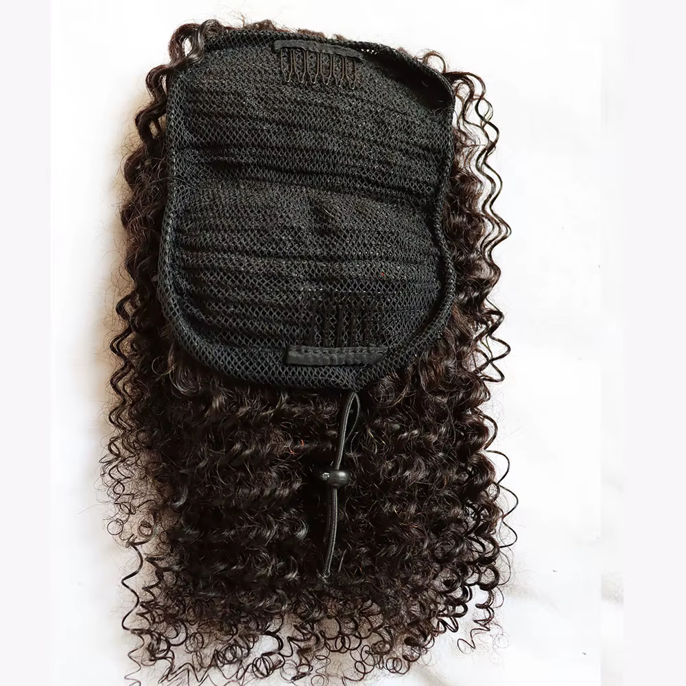Extensions de cheveux humains dessiner des queues de cheval Jerry Afro crépus bouclés vierge pince