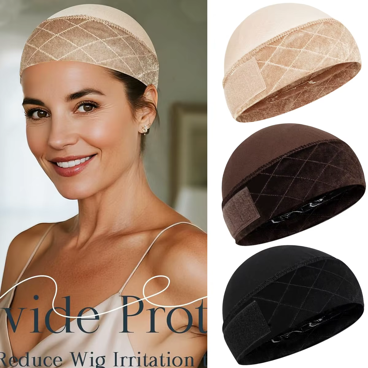 Bonnet de maintien pour perruque avec bande en silicone antidérapante