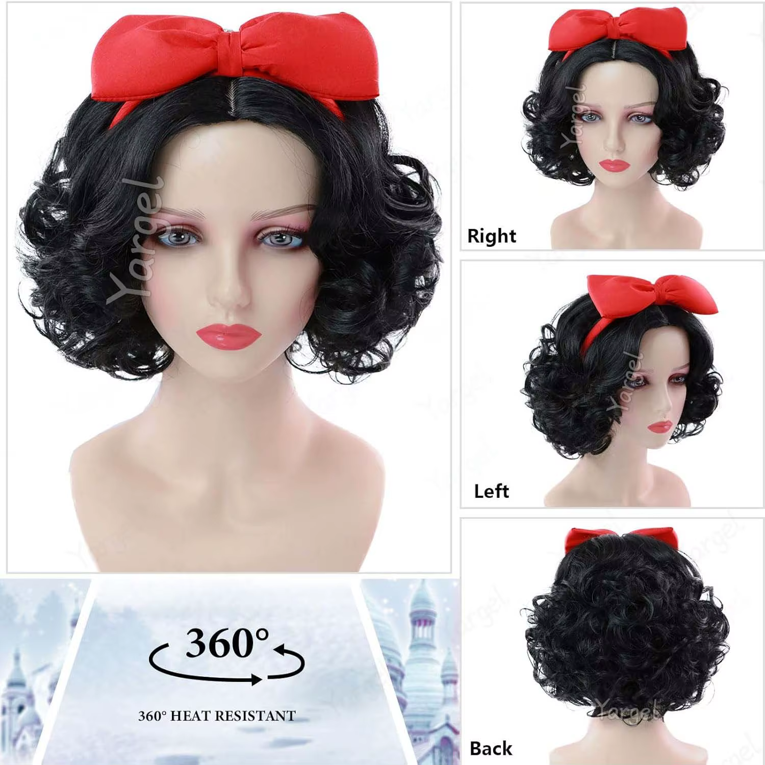 Perruque synthétique courte ondulée noire pour filles