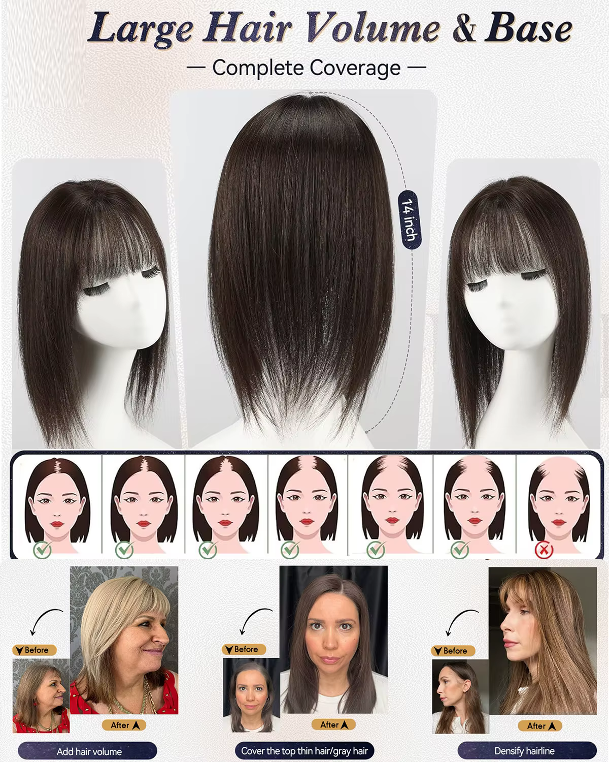 100% vrais cheveux humains Toppers pour femmes pince dans les postiches respirant 5 "x 6" grande Base Mono pour couvrir