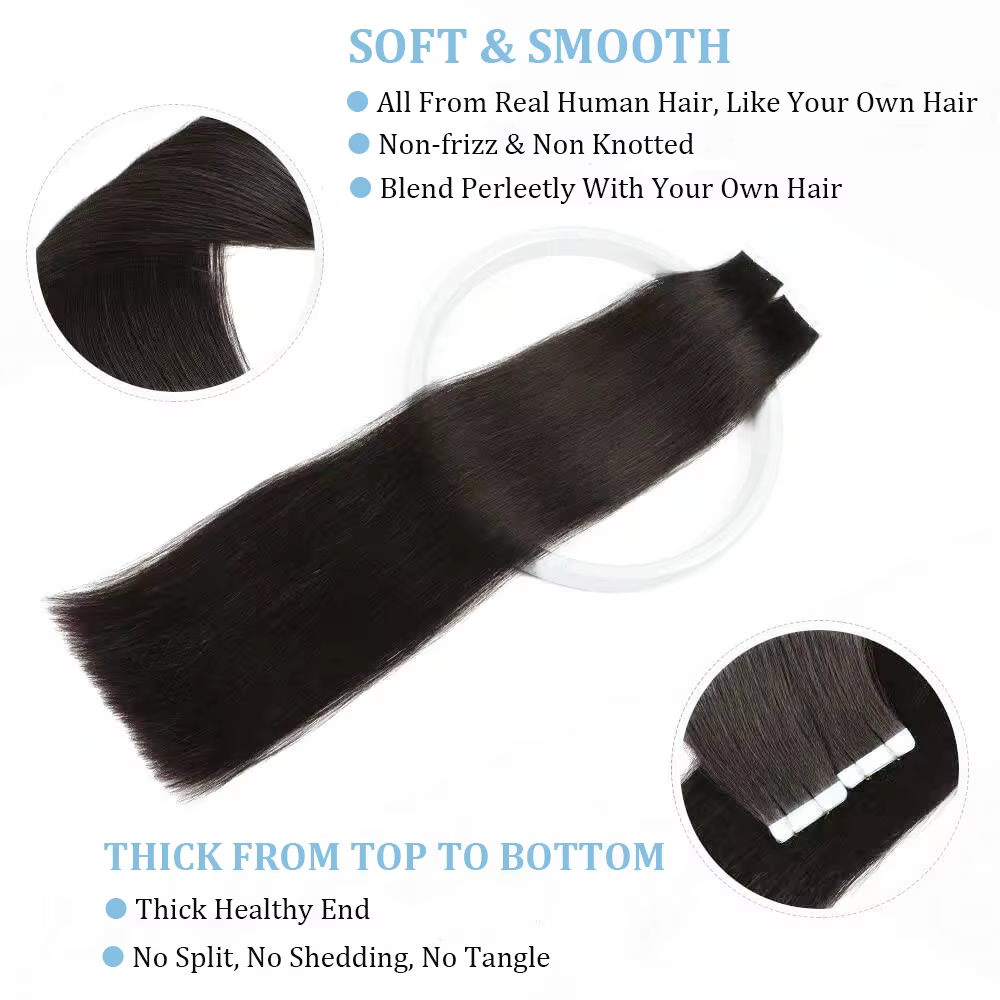 Extensions de Cheveux Humains Raides Naturels 1B