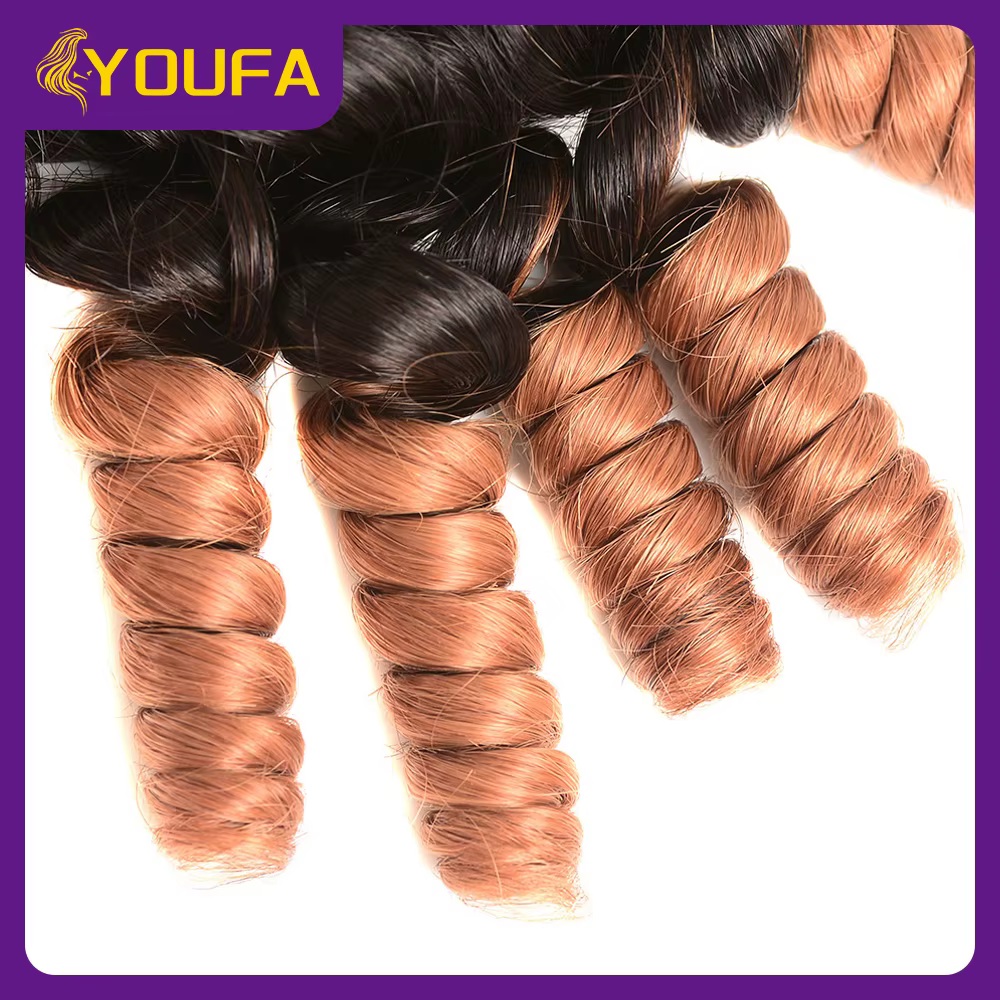 Ombre blond foncé Funmi cheveux humains bouclés paquet unique 100% tissage